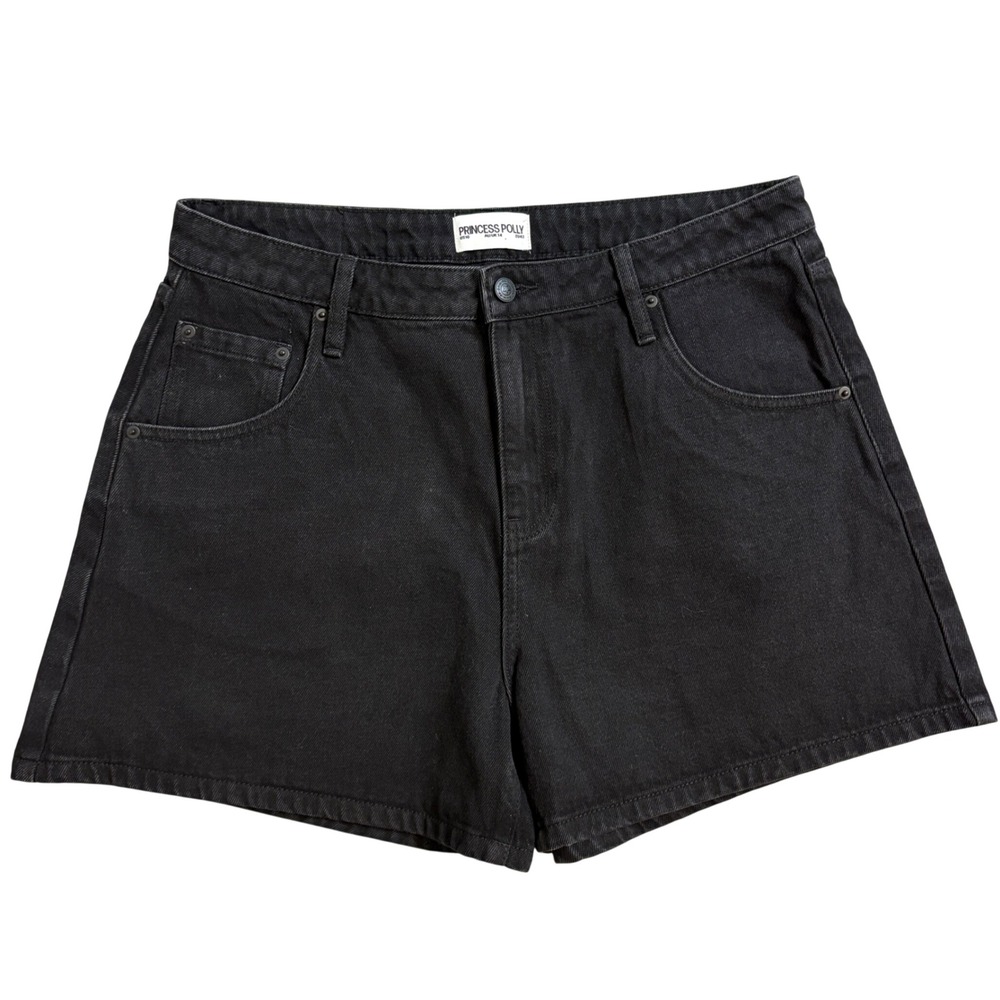 Princess Polly Black High Waisted Denim Shorts Size US 10